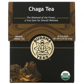 Buddha Teas, Органический травяной чай, гриб чага, 18 чайных пакетиков, 27 г (0,95 унции) - описание
