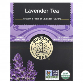 Buddha Teas, органический травяной чай, лаванда, без кофеина, 18 чайных пакетиков, 24 г (0,83 унции) - описание | фото