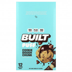 Built, Puff, протеиновые батончики, кусочки теста для печенья, 12 батончиков по 44 г (1,55 унции) - описание
