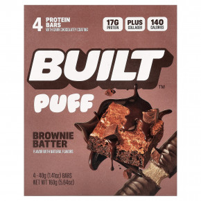 Built, Puff, протеиновые батончики, тесто для брауни, 4 шт. по 40 г (1,41 унции) в Москве - eco-herb.ru | изображение Built, Puff, протеиновые батончики, тесто для брауни, 4 шт. по 40 г (1,41 унции) в Москве - eco-herb.ru | фото