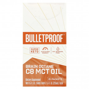 BulletProof, Brain Octane® C8 MCT Oil, 15 пакетиков по 15 мл (0,5 жидк. унц.) - описание | фото