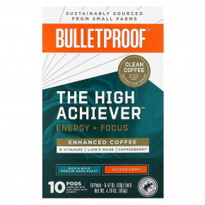 BulletProof, The High Achiever, кофе в капсулах, средней и темной обжарки, 10 капсул по 13 г (0,47 унции) - описание | фото