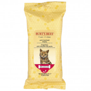 Burt's Bees, салфетки против комков шерсти, с подсолнечным маслом и маслом из ростков пшеницы, для кошек, 50 шт. - описание | фото