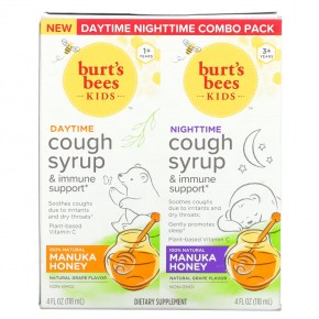 Burt's Bees, Kids, Daytime/Nighttime Cough Syrup & Immune Support, Combo Pack, Natural Grape, 2 Pack, 4 fl oz (118 ml) Each в Москве - eco-herb.ru | фото