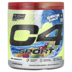 C4 / Cellucor, C4® Sport, предтренировочный комплекс, Hawaiian Punch® Fruit Juicy Red®, 252 г (8,9 унции) - описание | фото