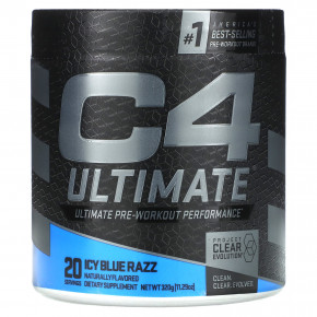 C4 / Cellucor, C4 Ultimate, предтренировочный комплекс, со вкусом ледяной голубой малины, 320 г (11,29 унции) - описание | фото