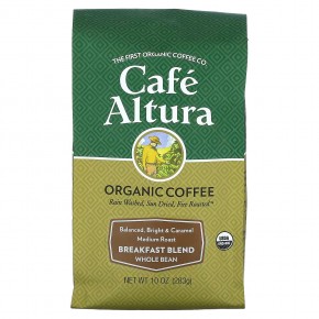 Cafe Altura, Organic Coffee, смесь для завтрака, цельные зерна, средняя обжарка, 283 г (10 унций) - описание