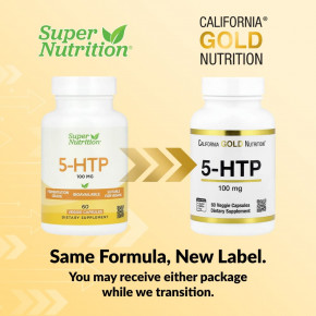 California Gold Nutrition, 5-HTP, 100 мг, 60 растительных капсул в Москве - eco-herb.ru | фото