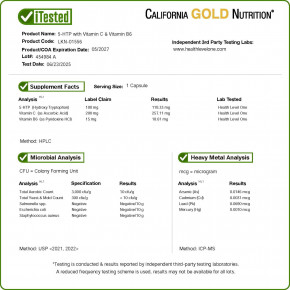California Gold Nutrition, 5-HTP с витаминами B6 и C, 60 растительных капсул в Москве - eco-herb.ru | фото