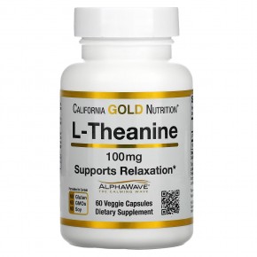 California Gold Nutrition, L-теанин, с AlphaWave, 100 мг, 60 растительных капсул - описание