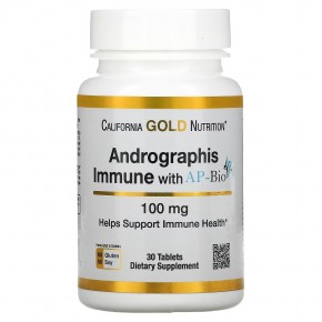 California Gold Nutrition, добавка для укрепления иммунитета с экстрактом андрографиса AP-Bio, 100 мг, 30 таблеток - описание