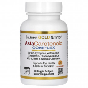 California Gold Nutrition, AstaCarotenoid, комплекс с лютеином, ликопином, астаксантином и витамином A, 30 вегетарианских капсул - описание | фото