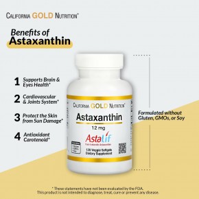 California Gold Nutrition, чистый исландский астаксантин Astalif®, 12 мг, 120 растительных капсул в Москве - eco-herb.ru | фото