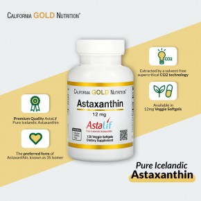 California Gold Nutrition, чистый исландский астаксантин Astalif®, 12 мг, 120 растительных капсул в Москве - eco-herb.ru | фото