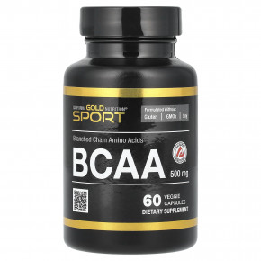 California Gold Nutrition, BCAA, аминокислоты с разветвлённой цепью AjiPure® 2:1:1 с L-лейцином, L-изолейцином и L-валином, 500 мг, 60 растительных капсул - описание | фото