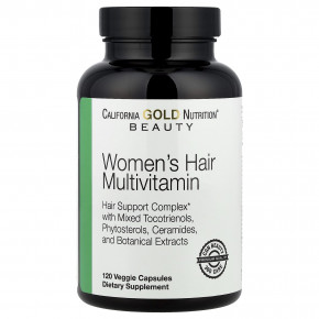 California Gold Nutrition, Beauty, женские мультивитамины для волос, 120 растительных капсул - описание | фото