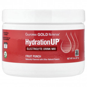 California Gold Nutrition, Beverces, HydrationUP®, смесь для приготовления электролитического напитка с кальцием, калием, витамином C и витамином E, фруктовый пунш, 227 г (8 унций) - описание | фото
