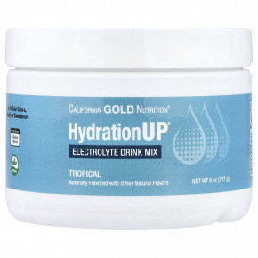 California Gold Nutrition, Beverces, HydrationUP®, смесь для приготовления электролитического напитка с кальцием, калием, витамином C и витамином E, тропический вкус, 227 г (8 унций) - описание | фото