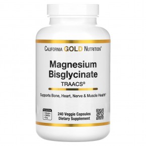 California Gold Nutrition, бисглицинат магния, с TRAACS®, 200 мг, 240 растительных капсул (100 мг в 1 капсуле) - описание