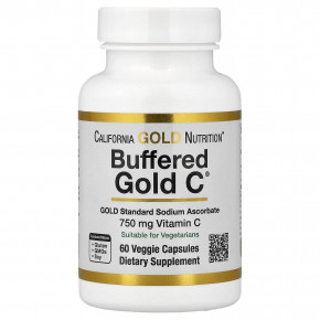 California Gold Nutrition, Buffered Gold C®, аскорбат натрия (витамин C) GOLD Standard, 60 растительных капсул - описание | фото