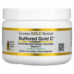 California Gold Nutrition, Buffered Gold C, некислый витамин C в порошке, аскорбат натрия, 238 г (8,40 унции) - описание