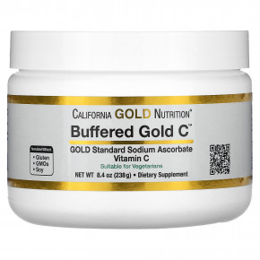 California Gold Nutrition, Buffered Gold C, некислый витамин C в порошке, аскорбат натрия, 238 г (8,40 унции) в Москве - eco-herb.ru | фото