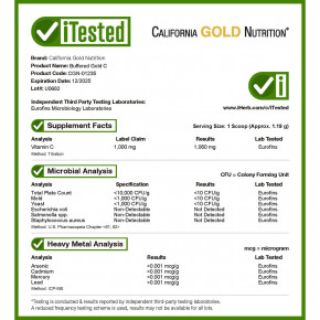 California Gold Nutrition, Buffered Gold C, некислый витамин C в порошке, аскорбат натрия, 238 г (8,40 унции) в Москве - eco-herb.ru | фото