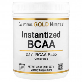California Gold Nutrition, быстрорастворимый порошок BCAA с L-лейцином, L-изолейцином и L-валином, без ароматизаторов, 907 г (2 фунта) - описание | фото