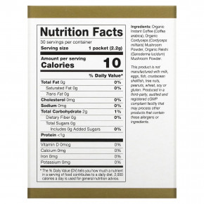California Gold Nutrition, CafeCeps, сертифицированный органический растворимый кофе с порошком из грибов кордицепс и рейши, 30 пакетиков по 2,2 г (0,08 унции) в Москве - eco-herb.ru | фото