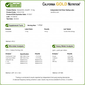 California Gold Nutrition, чистый исландский астаксантин Astalif®, 12 мг, 120 растительных капсул в Москве - eco-herb.ru | фото