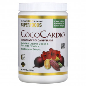 California Gold Nutrition, CocoCardio, сертифицированный напиток из органического растворимого темного какао с соком свеклы и гибискусом, 225 г (7,93 унции) (Товар снят с продажи) в Москве - eco-herb.ru | фото