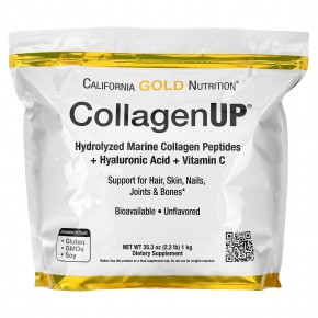 California Gold Nutrition, CollagenUP, гидролизованные пептиды морского коллагена с гиалуроновой кислотой и витамином C, без добавок, 1 кг (2,2 фунта) в Москве - eco-herb.ru | фото