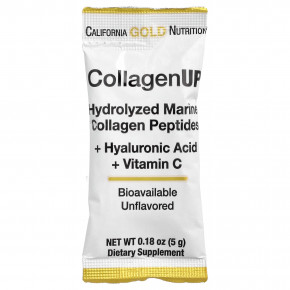 California Gold Nutrition, CollagenUP®, гидролизованные пептиды морского коллагена с гиалуроновой кислотой и витамином C, с нейтральным вкусом, 10 пакетиков по 5 г (0,18 унции) в Москве - eco-herb.ru | фото