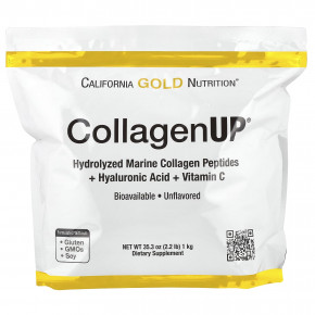 California Gold Nutrition, CollagenUP®, гидролизованные пептиды морского коллагена с гиалуроновой кислотой и витамином C, с нейтральным вкусом, 1 кг (2,2 фунта) в Москве - eco-herb.ru | фото