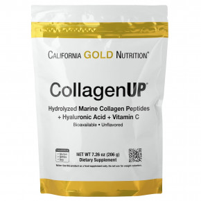 California Gold Nutrition, CollagenUP®, гидролизованные пептиды морского коллагена с гиалуроновой кислотой и витамином C, с нейтральным вкусом, 206 г - описание | фото