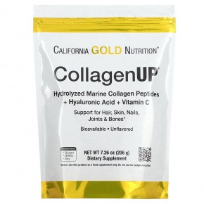 California Gold Nutrition, CollagenUP, гидролизованные пептиды морского коллагена с гиалуроновой кислотой и витамином C, с нейтральным вкусом, 206 г (7,26 унции) в Москве - eco-herb.ru | фото