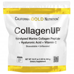 California Gold Nutrition, CollagenUP®, гидролизованные пептиды морского коллагена с гиалуроновой кислотой и витамином C, с нейтральным вкусом, 464 г (1,02 фунта) в Москве - eco-herb.ru | фото