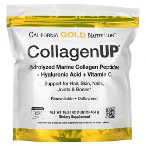 California Gold Nutrition, CollagenUP, гидролизованные пептиды морского коллагена с гиалуроновой кислотой и витамином C, с нейтральным вкусом, 464 г (16,37 унции) - описание