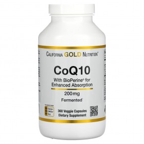 California Gold Nutrition, коэнзим Q10 USP с экстрактом BioPerine, 200 мг, 360 вегетарианских капсул - описание