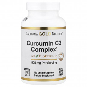 California Gold Nutrition, Curcumin C3 Complex®, комплекс куркумина из куркумы с экстрактом чёрного перца BioPerine®, повышенная биодоступность, 120 растительных капсул - описание | фото