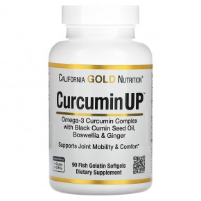 California Gold Nutrition, Curcumin UP, комплекс куркумина и омеги-3, поддержка подвижности и комфорт суставов, 90 капсул из рыбьего желатина - описание