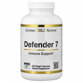 California Gold Nutrition, Defender 7, добавка с витаминами A, C, D3 и B6, цинком, селеном и бета-глюканом, 180 растительных капсул - описание | фото