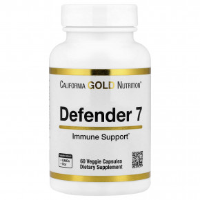 California Gold Nutrition, Defender 7, добавка с витаминами A, C, D3 и B6, цинком, селеном и бета-глюканом, 60 растительных капсул в Москве - eco-herb.ru | фото