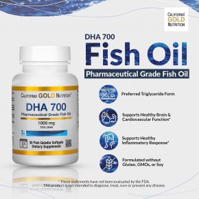 California Gold Nutrition, DHA 700, рыбий жир фармацевтической степени чистоты, 1000 мг, 30 рыбно-желатиновых капсул в Москве - eco-herb.ru | фото