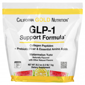 California Gold Nutrition, добавка для поддержания уровня ГПП-1 с пептидами коллагена, пребиотической клетчаткой и незаменимыми аминокислотами, арбуз и юдзу, 1 кг (2,2 фунта) - описание