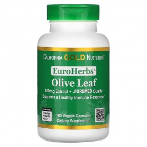 California Gold Nutrition, EuroHerbs, экстракт листьев оливкового дерева, качество Euromed, 500 мг, 180 растительных капсул - описание