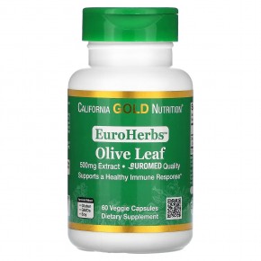 California Gold Nutrition, EuroHerbs, экстракт листьев оливкового дерева, качество Euromed, 500 мг, 60 растительных капсул - описание