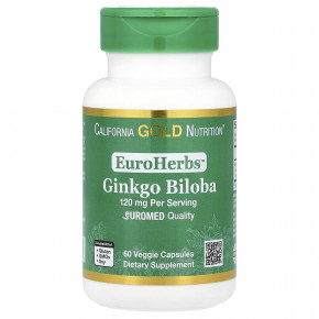 California Gold Nutrition, EuroHerbs™, экстракт гинкго билоба, качество Euromed, 120 мг, 60 растительных капсул в Москве - eco-herb.ru | фото