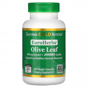 California Gold Nutrition, EuroHerbs, экстракт листьев оливкового дерева, качество Euromed, 500 мг, 180 растительных капсул в Москве - eco-herb.ru | фото