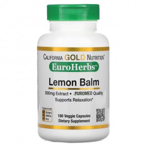 California Gold Nutrition, EuroHerbs, экстракт мелиссы лекарственной, качество Euromed, 500 мг, 180 растительных капсул - описание